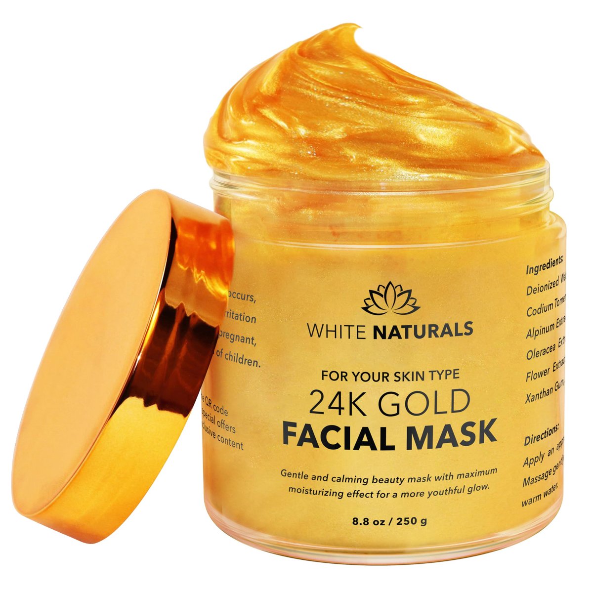 White Naturals One Day Sale 24K Gold Facial Mask – Anti-Aging Gold Face Mask for Flawless, Moisturized Skin, Reduces Wrinkles, Fine Lines & Acne Scars, Removes Blackheads, Dirt & Oils (8.8 oz) Avelisse