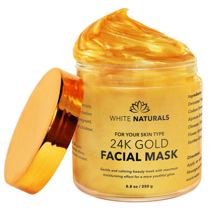 White Naturals One Day Sale 24K Gold Facial Mask – Anti-Aging Gold Face Mask for Flawless, Moisturized Skin, Reduces Wrinkles, Fine Lines & Acne Scars, Removes Blackheads, Dirt & Oils (8.8 oz) Avelisse