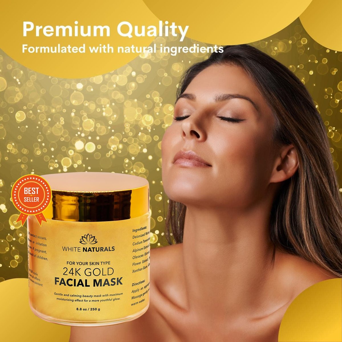 White Naturals One Day Sale 24K Gold Facial Mask – Anti-Aging Gold Face Mask for Flawless, Moisturized Skin, Reduces Wrinkles, Fine Lines & Acne Scars, Removes Blackheads, Dirt & Oils (8.8 oz) Avelisse
