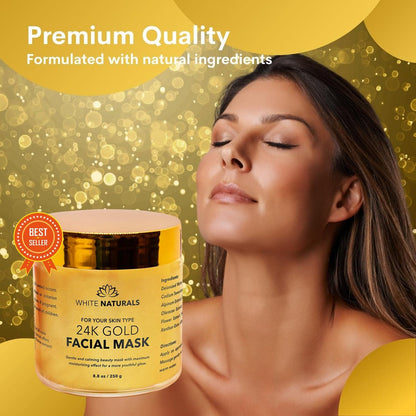 White Naturals One Day Sale 24K Gold Facial Mask – Anti-Aging Gold Face Mask for Flawless, Moisturized Skin, Reduces Wrinkles, Fine Lines & Acne Scars, Removes Blackheads, Dirt & Oils (8.8 oz) Avelisse