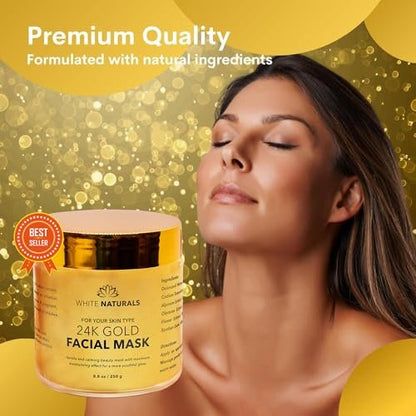 White Naturals One Day Sale 24K Gold Facial Mask – Anti-Aging Gold Face Mask for Flawless, Moisturized Skin, Reduces Wrinkles, Fine Lines & Acne Scars, Removes Blackheads, Dirt & Oils (8.8 oz) Avelisse