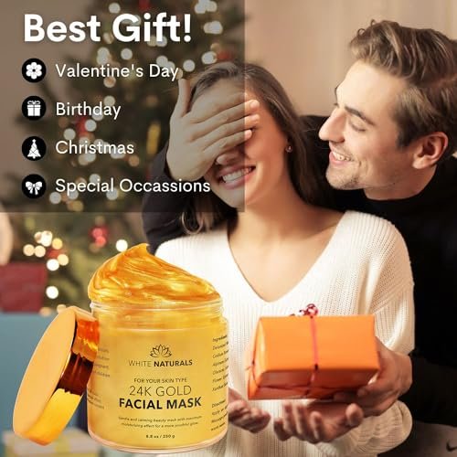 White Naturals One Day Sale 24K Gold Facial Mask – Anti-Aging Gold Face Mask for Flawless, Moisturized Skin, Reduces Wrinkles, Fine Lines & Acne Scars, Removes Blackheads, Dirt & Oils (8.8 oz) Avelisse