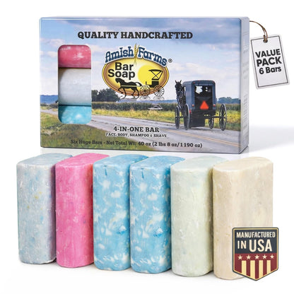 Amish Farms Bar Soap with All Natural Bentonite Clay – 6 Bars, 5 oz Each – Made in USA, Vegan, Moisturizing for Sensitive Skin, Clean Scent