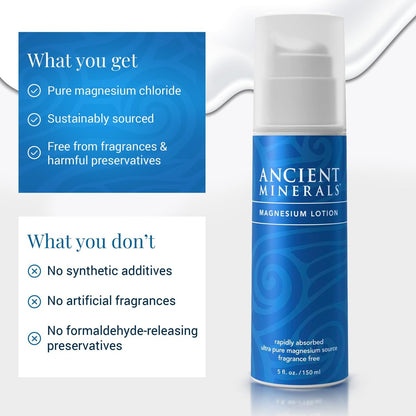 Ancient Minerals Magnesium Lotion – Zechstein Magnesium Chloride Cream with Shea Butter, Organic Oils & Hyaluronic Acid for Skin Hydration, Non-Greasy Body Lotion, 5oz Avelisse