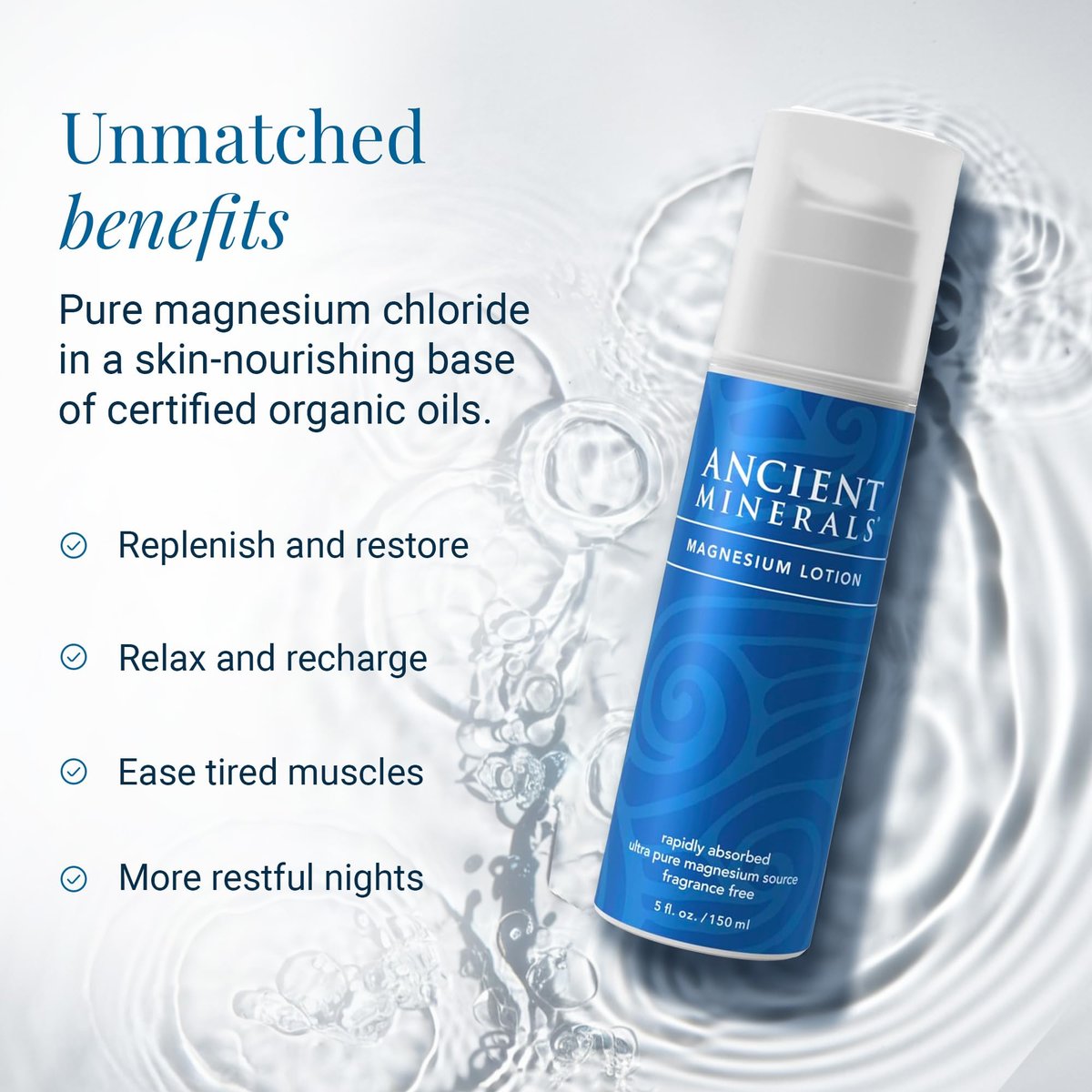 Ancient Minerals Magnesium Lotion – Zechstein Magnesium Chloride Cream with Shea Butter, Organic Oils & Hyaluronic Acid for Skin Hydration, Non-Greasy Body Lotion, 5oz Avelisse