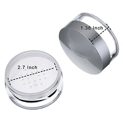 Hotop 3-Piece 50ml Empty Loose Powder Containers with Sifter and Lid – Refillable Travel Face Makeup Case Kit for Blush, Setting Powder (Plastic, Silver Lid) Avelisse
