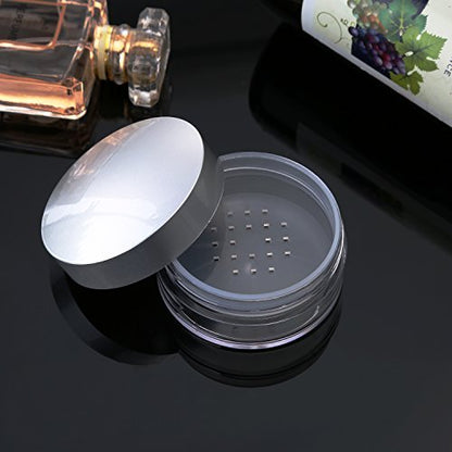 Hotop 3-Piece 50ml Empty Loose Powder Containers with Sifter and Lid – Refillable Travel Face Makeup Case Kit for Blush, Setting Powder (Plastic, Silver Lid) Avelisse