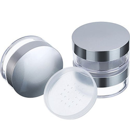 Hotop 3-Piece 50ml Empty Loose Powder Containers with Sifter and Lid – Refillable Travel Face Makeup Case Kit for Blush, Setting Powder (Plastic, Silver Lid) Avelisse