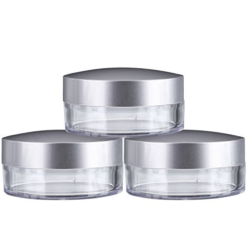 Hotop 3-Piece 50ml Empty Loose Powder Containers with Sifter and Lid – Refillable Travel Face Makeup Case Kit for Blush, Setting Powder (Plastic, Silver Lid) Avelisse