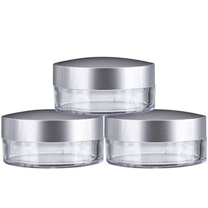 Hotop 3-Piece 50ml Empty Loose Powder Containers with Sifter and Lid – Refillable Travel Face Makeup Case Kit for Blush, Setting Powder (Plastic, Silver Lid) Avelisse