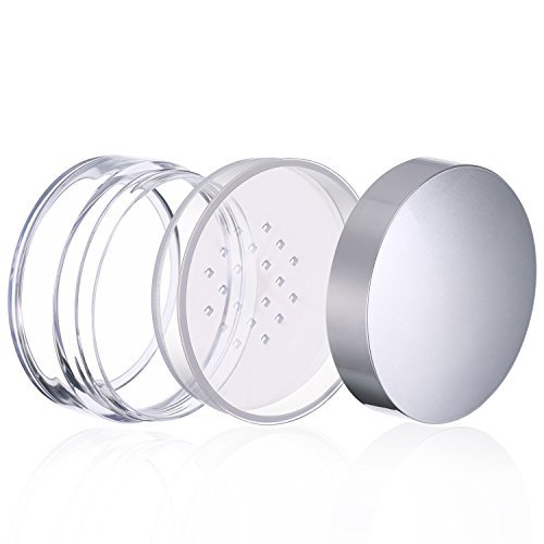 Hotop 3-Piece 50ml Empty Loose Powder Containers with Sifter and Lid – Refillable Travel Face Makeup Case Kit for Blush, Setting Powder (Plastic, Silver Lid) Avelisse