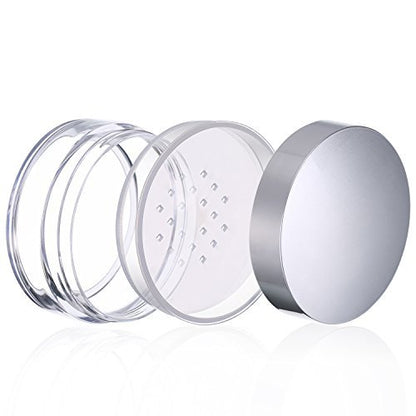 Hotop 3-Piece 50ml Empty Loose Powder Containers with Sifter and Lid – Refillable Travel Face Makeup Case Kit for Blush, Setting Powder (Plastic, Silver Lid) Avelisse