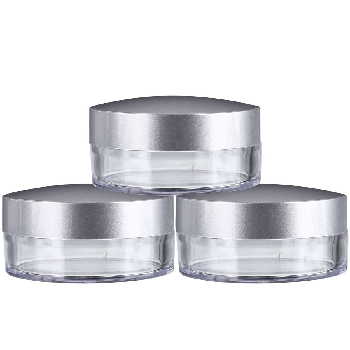 Hotop 3-Piece 50ml Empty Loose Powder Containers with Sifter and Lid – Refillable Travel Face Makeup Case Kit for Blush, Setting Powder (Plastic, Silver Lid) Avelisse