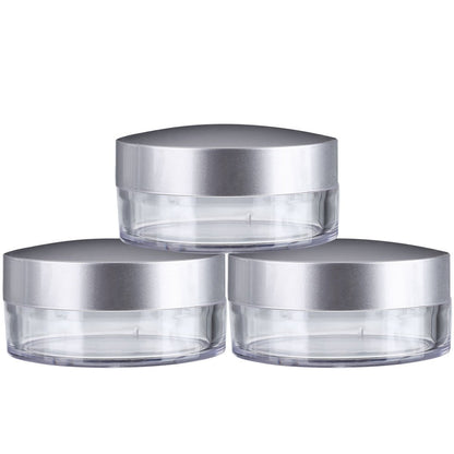 Hotop 3-Piece 50ml Empty Loose Powder Containers with Sifter and Lid – Refillable Travel Face Makeup Case Kit for Blush, Setting Powder (Plastic, Silver Lid) Avelisse