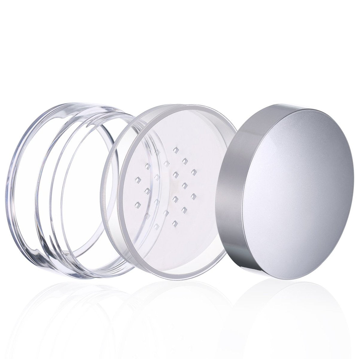 Hotop 3-Piece 50ml Empty Loose Powder Containers with Sifter and Lid – Refillable Travel Face Makeup Case Kit for Blush, Setting Powder (Plastic, Silver Lid) Avelisse