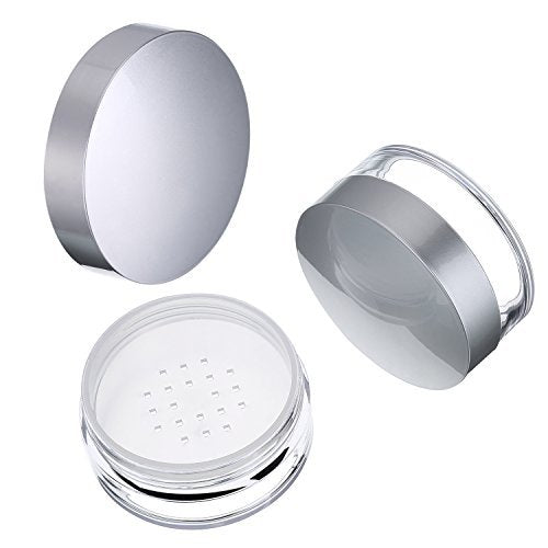 Hotop 3-Piece 50ml Empty Loose Powder Containers with Sifter and Lid – Refillable Travel Face Makeup Case Kit for Blush, Setting Powder (Plastic, Silver Lid) Avelisse