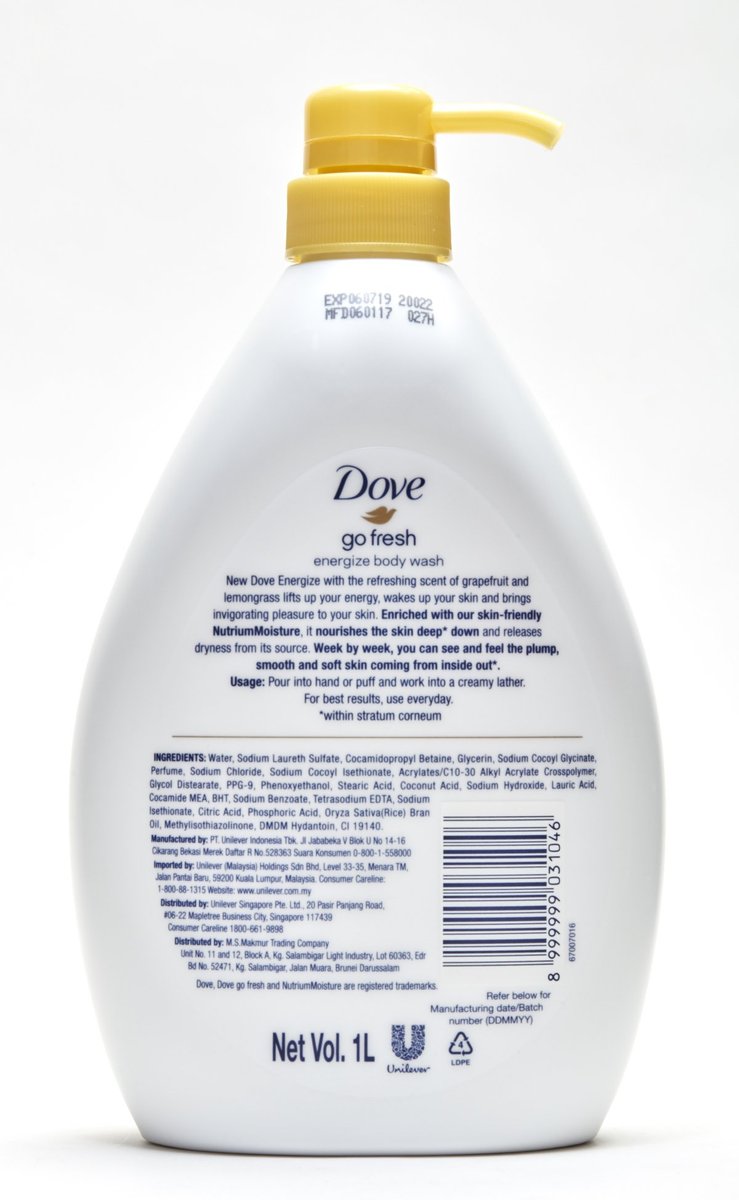 Dove Go Fresh Energize Body Wash with Grapefruit and Lemongrass Scent, 33.8 fl oz (1 Liter) Avelisse