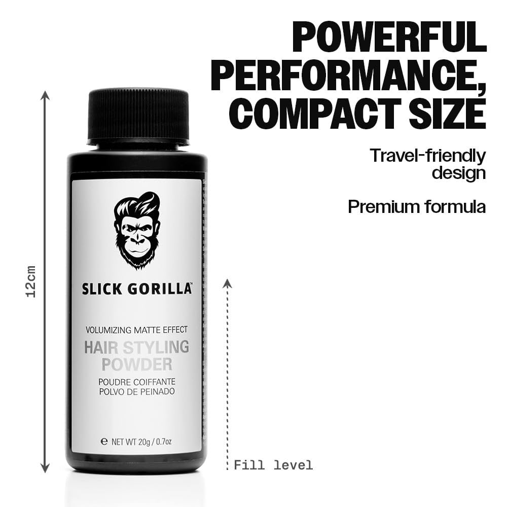 Slick Gorilla Hair Styling Powder for Men - 0.70 oz (20ml) Texture Powder, Matte Finish, 24-Hour Hold, Adds Volume & Lightweight Non-Sticky No Shine Avelisse