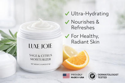 LuxeJoie Sage & Citrus Moisturizer – Fast Absorbing Face Cream for Normal, Oily & Combination Skin, 2 oz