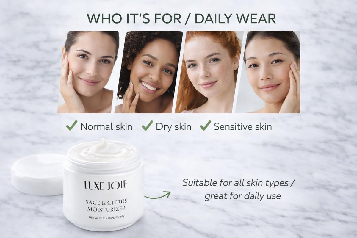 LuxeJoie Sage & Citrus Moisturizer – Fast Absorbing Face Cream for Normal, Oily & Combination Skin, 2 oz - görsel 5