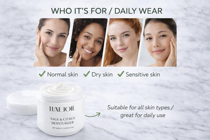 LuxeJoie Sage & Citrus Moisturizer – Fast Absorbing Face Cream for Normal, Oily & Combination Skin, 2 oz