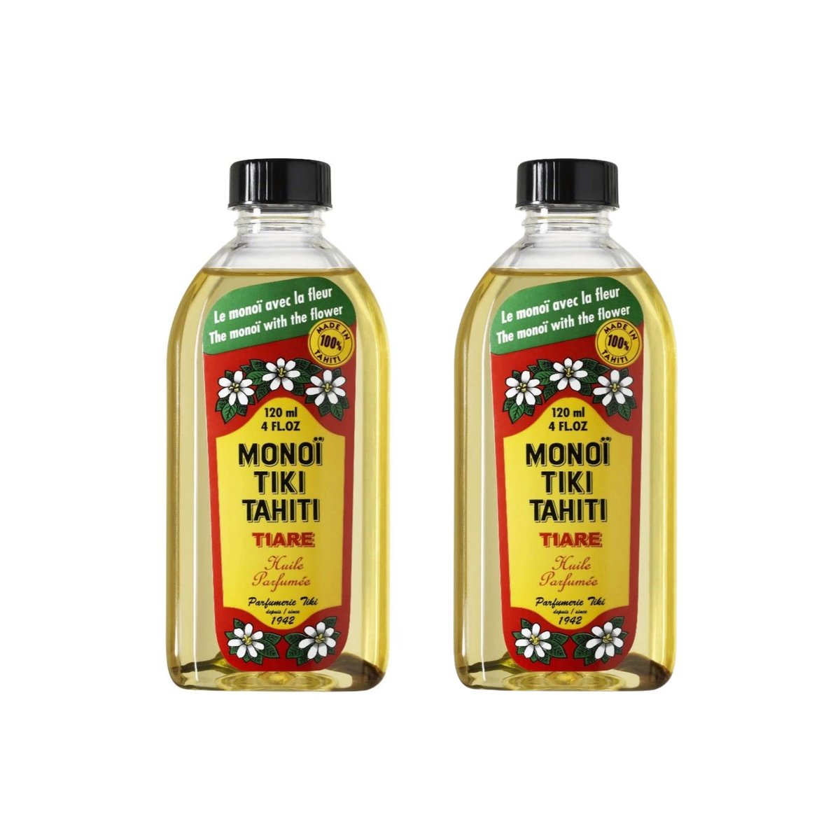 Monoi Tiki Tahiti Tiare Coconut Oil - Original Tahitian Gardenia Fragrance - Hydrating Skin & Hair Oil - 4 fl oz (Pack of 2) Avelisse