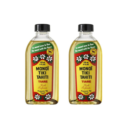 Monoi Tiki Tahiti Tiare Coconut Oil - Original Tahitian Gardenia Fragrance - Hydrating Skin & Hair Oil - 4 fl oz (Pack of 2) Avelisse