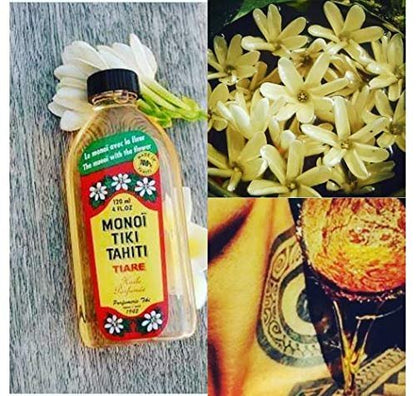 Monoi Tiki Tahiti Tiare Coconut Oil - Original Tahitian Gardenia Fragrance - Hydrating Skin & Hair Oil - 4 fl oz (Pack of 2) Avelisse