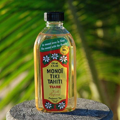 Monoi Tiki Tahiti Tiare Coconut Oil - Original Tahitian Gardenia Fragrance - Hydrating Skin & Hair Oil - 4 fl oz (Pack of 2) Avelisse