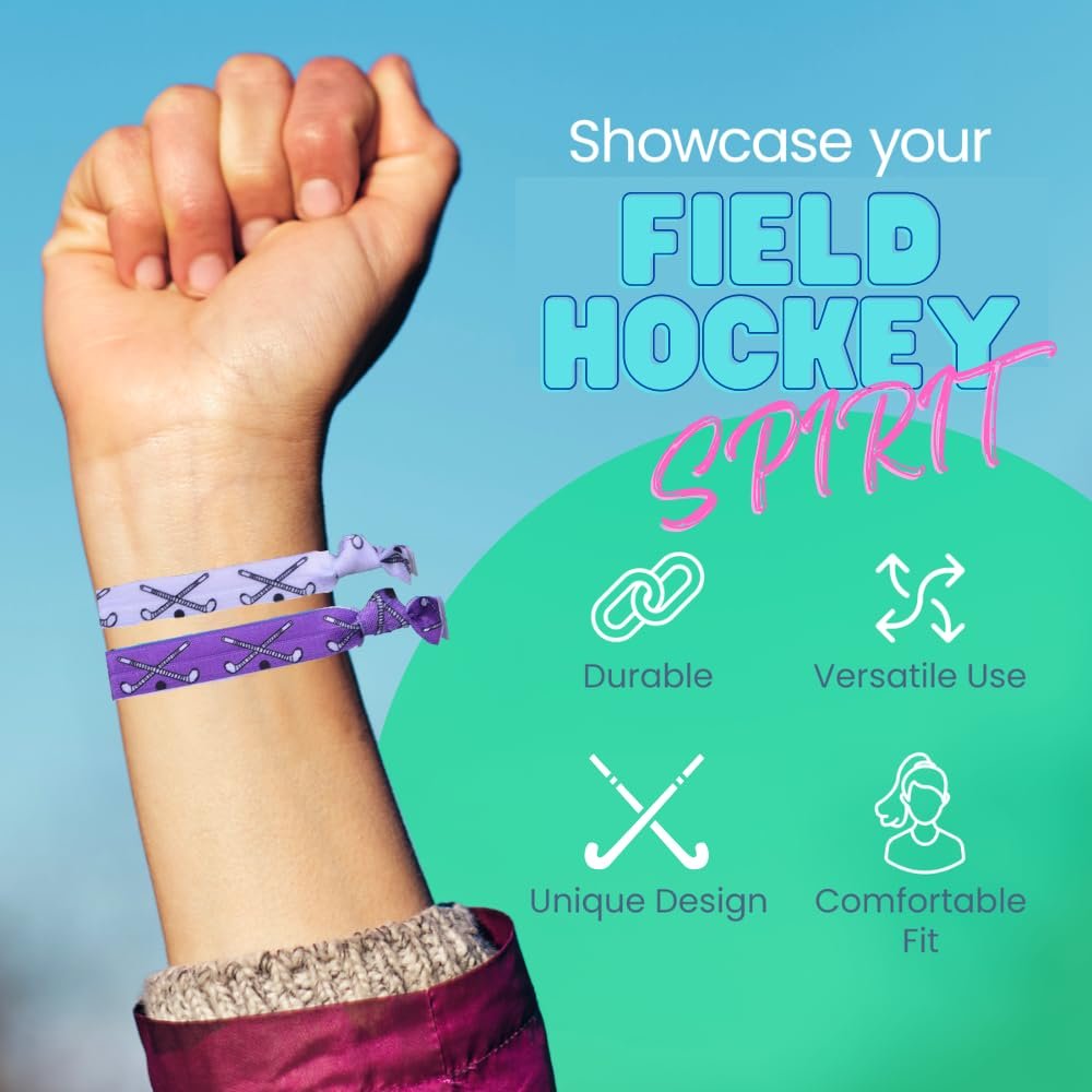 Field Hockey Hair Ties - Rainbow Multi-Colored No Crease Elastics with Hockey Stick Design, 8 Pack - görsel 7