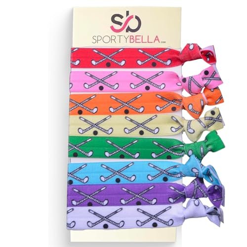 Field Hockey Hair Ties - Rainbow Multi-Colored No Crease Elastics with Hockey Stick Design, 8 Pack - görsel 2