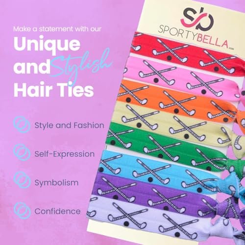 Field Hockey Hair Ties - Rainbow Multi-Colored No Crease Elastics with Hockey Stick Design, 8 Pack - görsel 4