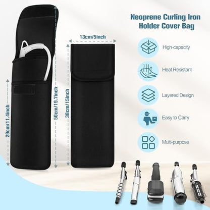 ALEIFLE Heat-Resistant Storage Bag Travel Case Cover Pouch for Hair Straightener Curling Iron Flat Iron - Black, 13 x 5 x 1/4 inches