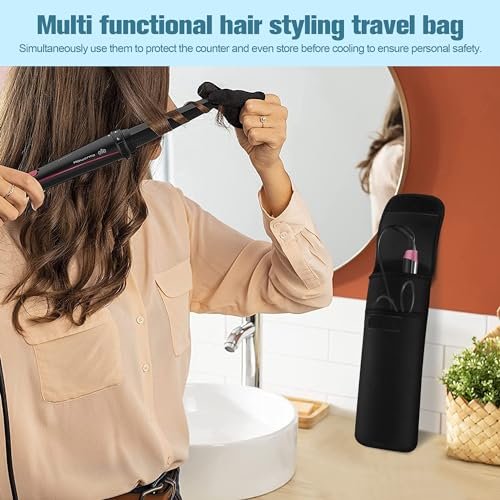 ALEIFLE Heat-Resistant Storage Bag Travel Case Cover Pouch for Hair Straightener Curling Iron Flat Iron - Black, 13 x 5 x 1/4 inches - görsel 11
