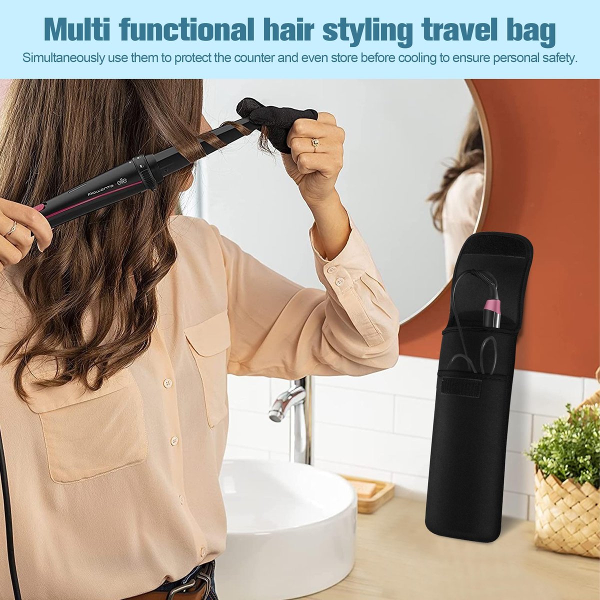 ALEIFLE Heat-Resistant Storage Bag Travel Case Cover Pouch for Hair Straightener Curling Iron Flat Iron - Black, 13 x 5 x 1/4 inches - görsel 12