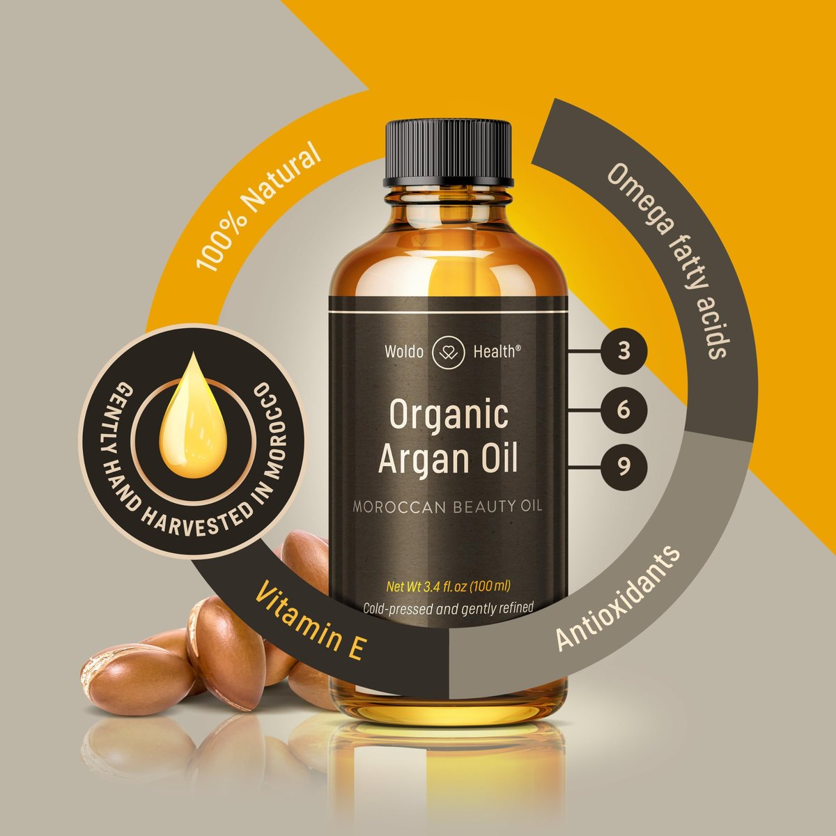 Organic Argan Oil Cold Pressed 3.38 Fl Oz - Moroccan Beauty Oil for Hair, Skin, Nails & Face, Vitamin E Rich, Non-Greasy Natural Moisturizer Avelisse