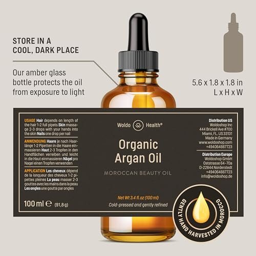 Organic Argan Oil Cold Pressed 3.38 Fl Oz - Moroccan Beauty Oil for Hair, Skin, Nails & Face, Vitamin E Rich, Non-Greasy Natural Moisturizer Avelisse
