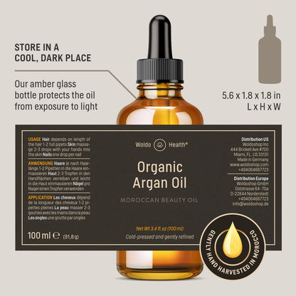 Organic Argan Oil Cold Pressed 3.38 Fl Oz - Moroccan Beauty Oil for Hair, Skin, Nails & Face, Vitamin E Rich, Non-Greasy Natural Moisturizer Avelisse