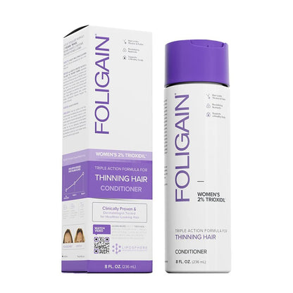 Foligain Triple Action Conditioner for Thinning Hair – Volumizing Conditioner for Women, 8 Fl. Oz.