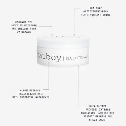 Fatboy Sea Salt Hair Pomade with Coconut Oil & Shea Butter - Lightweight Hold for Texture, Styling & Shine, Tousled Beach Waves Finish - 2.6 oz