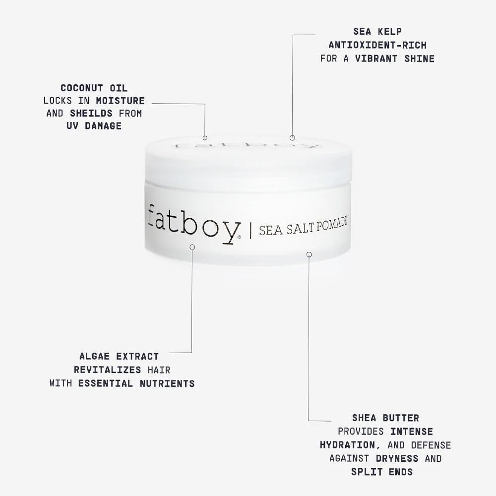 Fatboy Sea Salt Hair Pomade with Coconut Oil & Shea Butter - Lightweight Hold for Texture, Styling & Shine, Tousled Beach Waves Finish - 2.6 oz - görsel 10