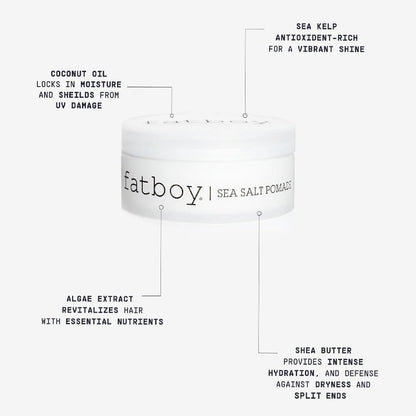 Fatboy Sea Salt Hair Pomade with Coconut Oil & Shea Butter - Lightweight Hold for Texture, Styling & Shine, Tousled Beach Waves Finish - 2.6 oz