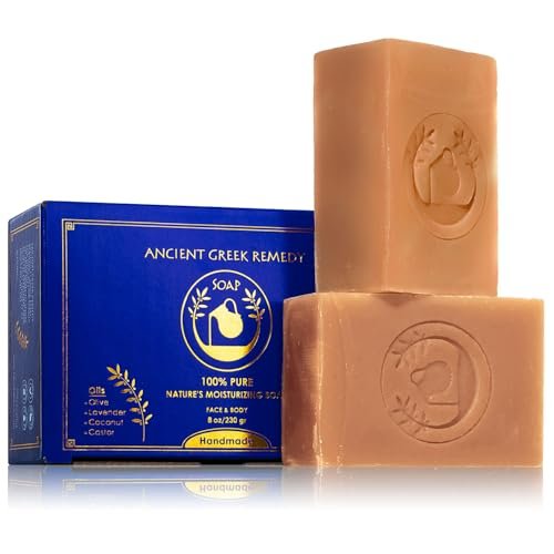 Ancient Greek Remedy Organic Face and Body Soap Bars for Dry, Normal, and Sensitive Skin - Gentle Wash Treatment for Women and Men with Soap Holder (2 Pack, Lavender) Avelisse