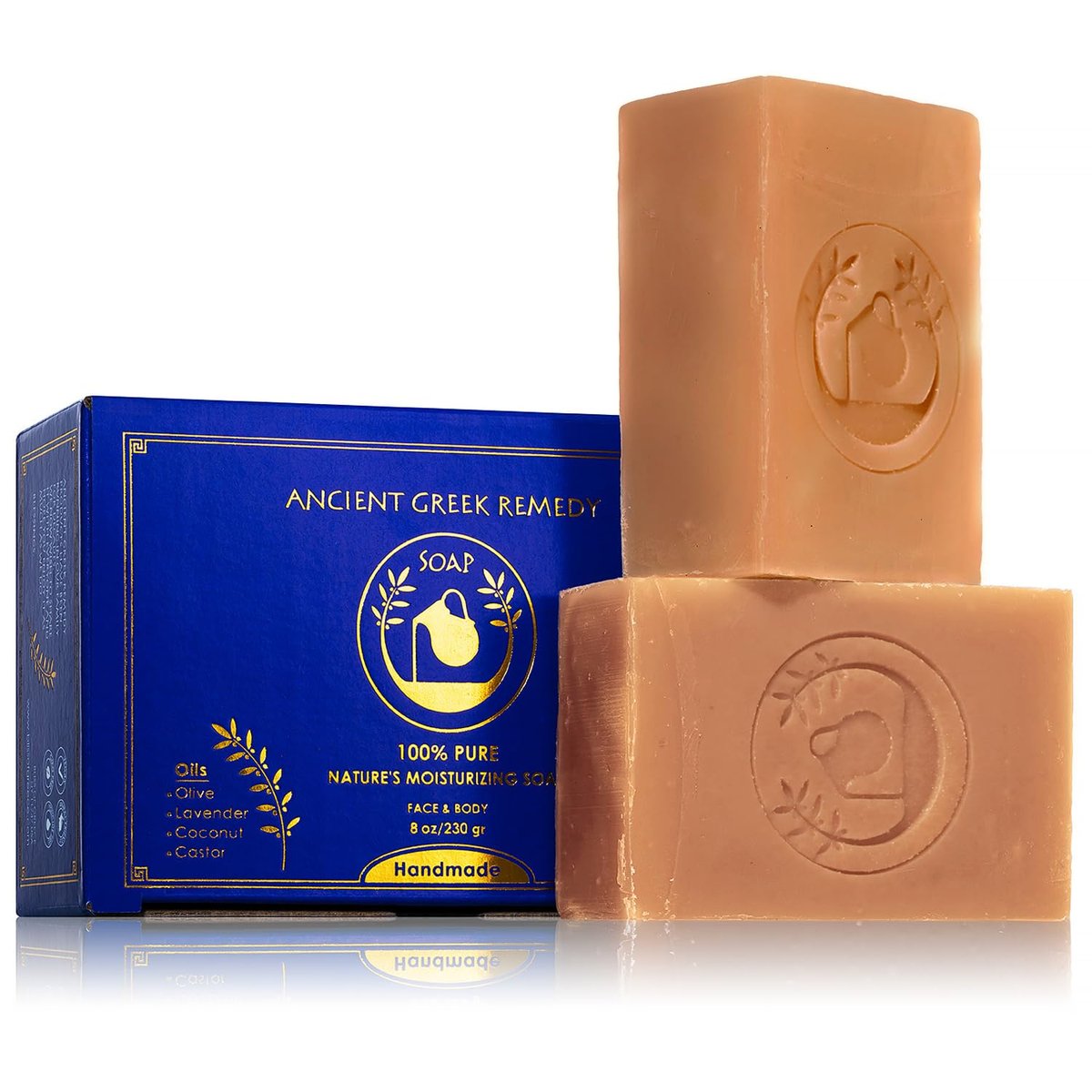 Ancient Greek Remedy Organic Face and Body Soap Bars for Dry, Normal, and Sensitive Skin - Gentle Wash Treatment for Women and Men with Soap Holder (2 Pack, Lavender) Avelisse