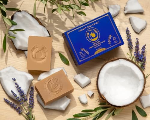 Ancient Greek Remedy Organic Face and Body Soap Bars for Dry, Normal, and Sensitive Skin - Gentle Wash Treatment for Women and Men with Soap Holder (2 Pack, Lavender) Avelisse