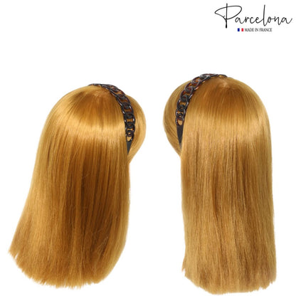 Parcelona French Round Chain Tortoise Shell Hair Clip - Brown Celluloid Acetate, No Slip, Sturdy and Durable Hair Headband for Women and Girls, Made in France
