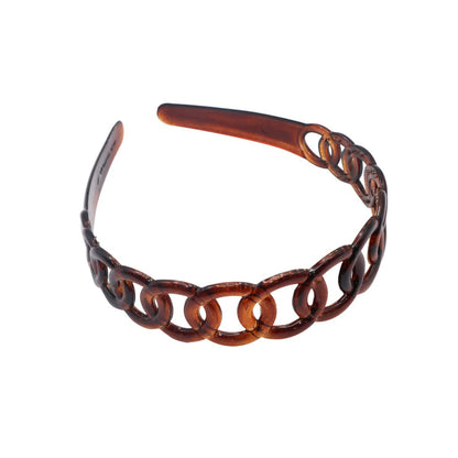Parcelona French Round Chain Tortoise Shell Hair Clip - Brown Celluloid Acetate, No Slip, Sturdy and Durable Hair Headband for Women and Girls, Made in France