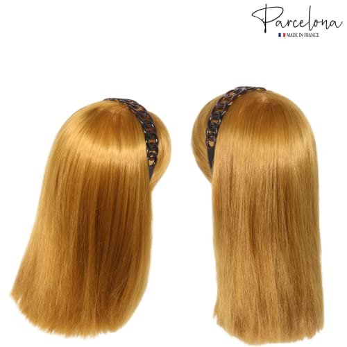 Parcelona French Round Chain Tortoise Shell Hair Clip - Brown Celluloid Acetate, No Slip, Sturdy and Durable Hair Headband for Women and Girls, Made in France - görsel 12