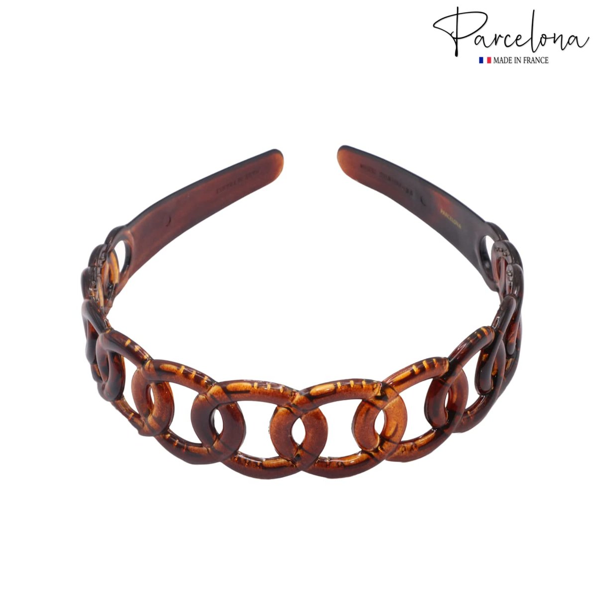 Parcelona French Round Chain Tortoise Shell Hair Clip - Brown Celluloid Acetate, No Slip, Sturdy and Durable Hair Headband for Women and Girls, Made in France - görsel 5