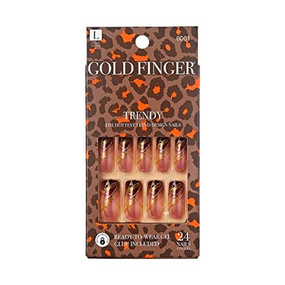 KISS Goldfinger Gel Glam Press on Nails - Dark Brown Glitter French Full Cover, Square Shape, Medium Length, 26-Piece Set with Mini Glue Included